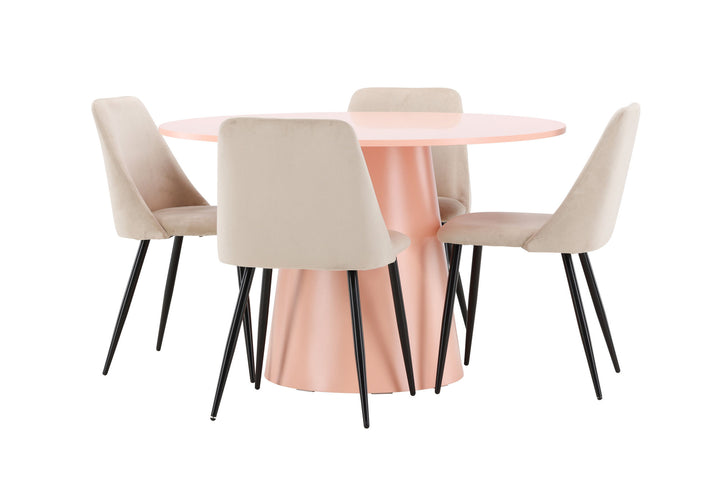 Venture Home Lanzo Table - Peach with 4 Night Chair - Black / Beige