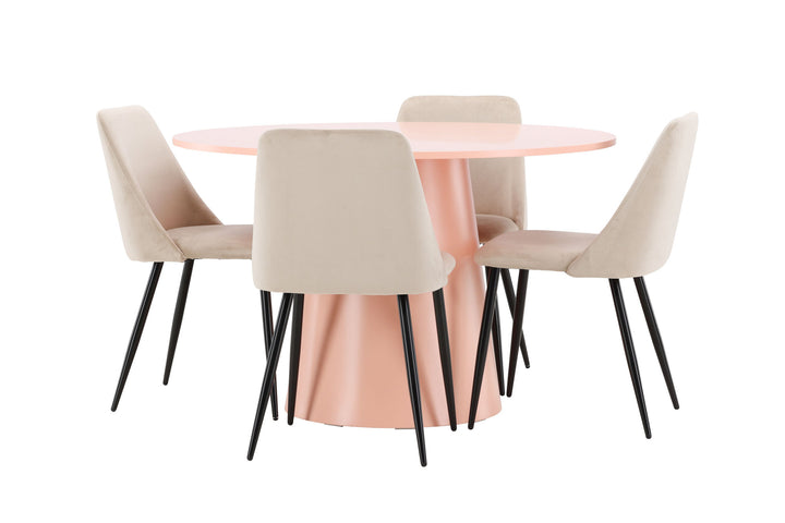 Venture Home Lanzo Table - Peach with 4 Night Chair - Black / Beige