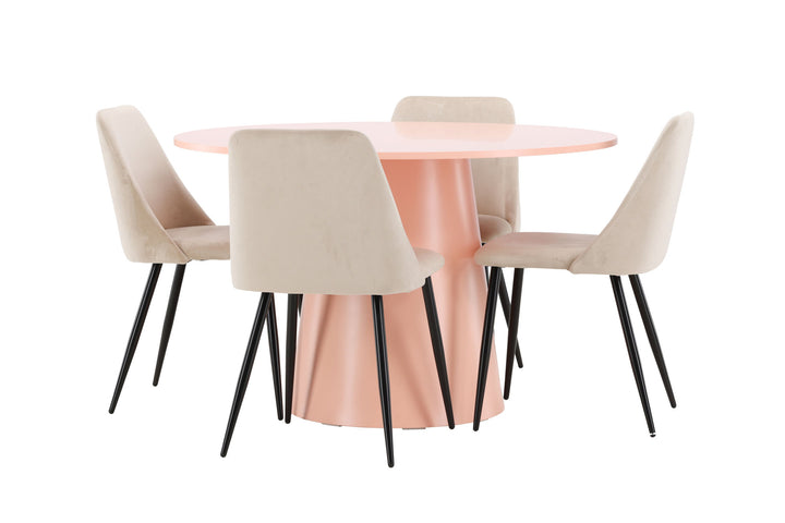Venture Home Lanzo Table - Peach with 4 Night Chair - Black / Beige