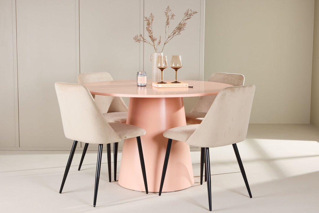 Venture Home Lanzo Table - Peach with 4 Night Chair - Black / Beige