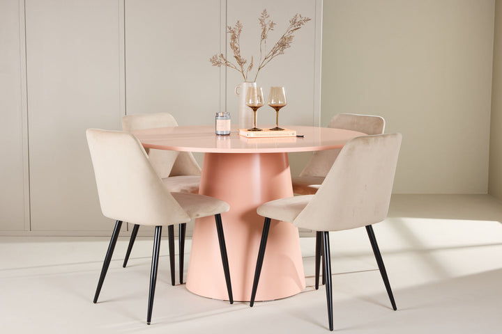 Venture Home Lanzo Table - Peach with 4 Night Chair - Black / Beige
