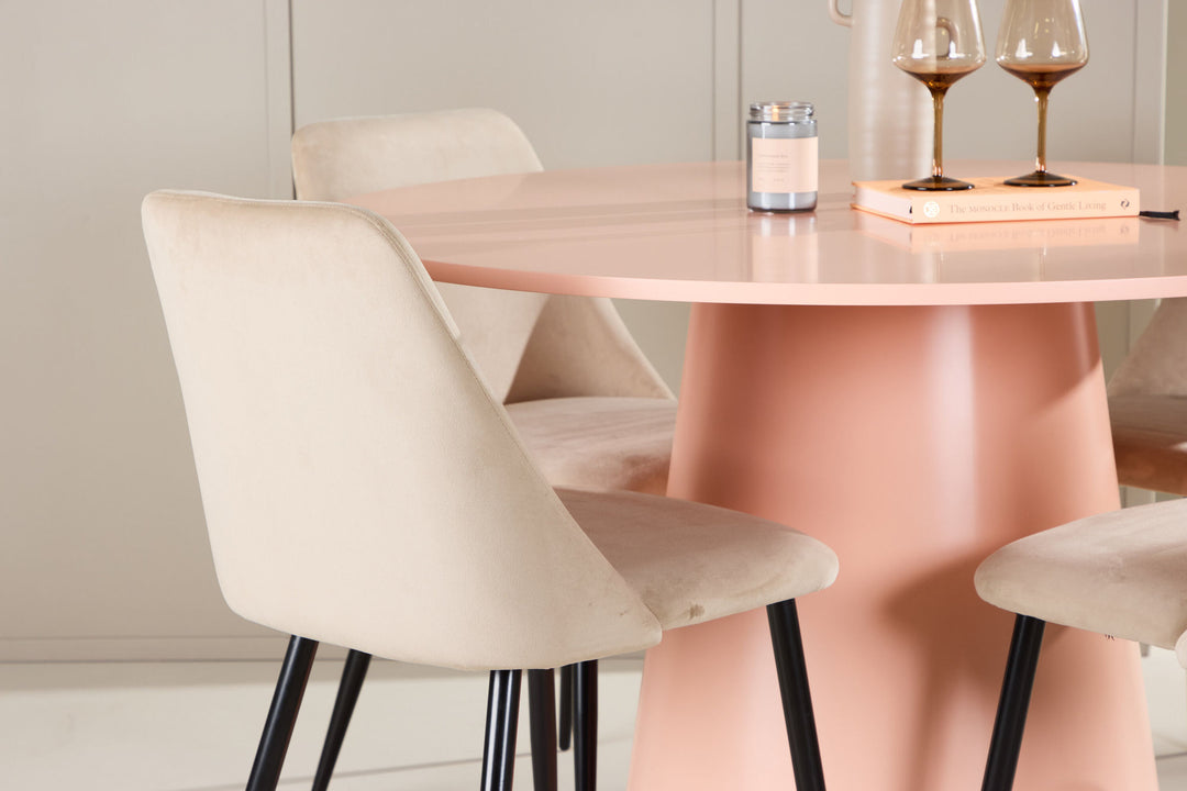Venture Home Lanzo Table - Peach with 4 Night Chair - Black / Beige