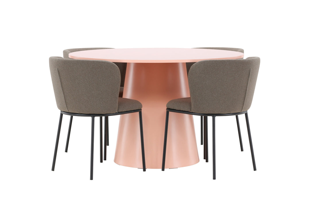 Venture Home Lanzo Table - Peach with 4 Edina Chair - Black / Brown