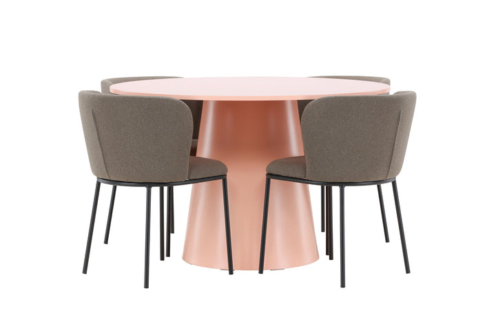 Venture Home Lanzo Table - Peach with 4 Edina Chair - Black / Brown