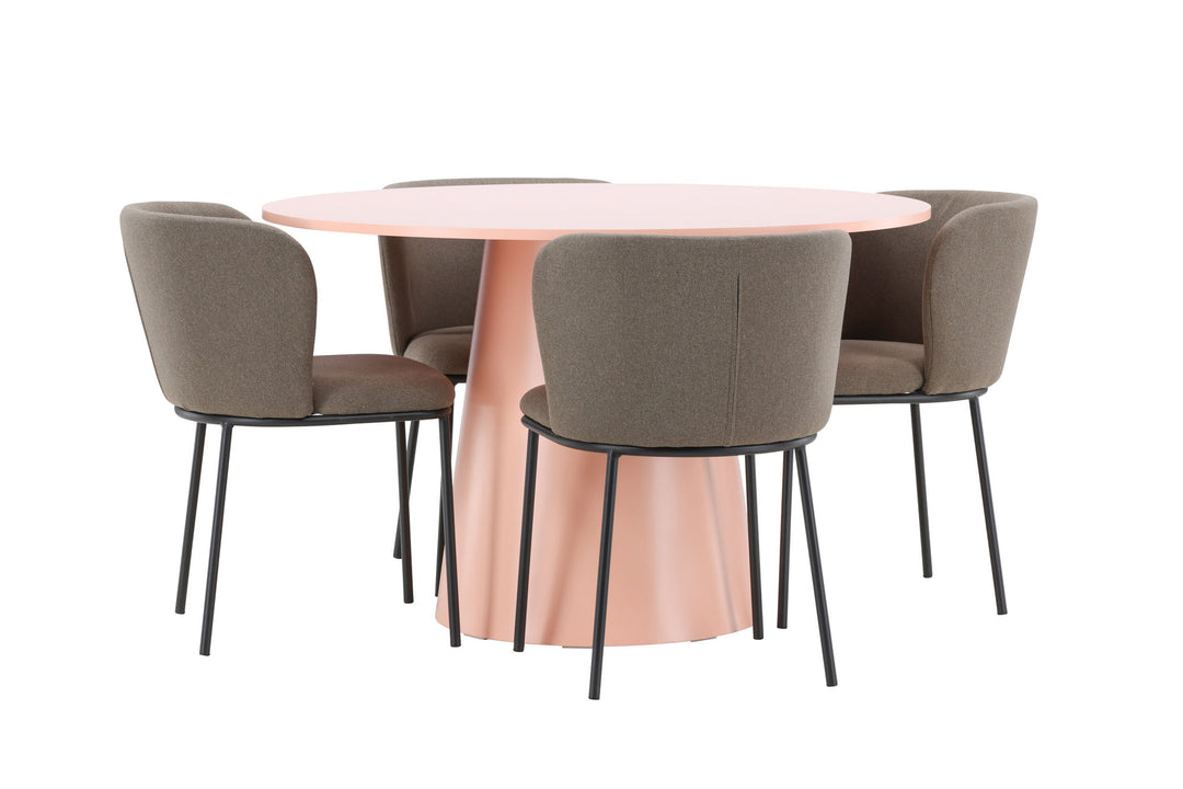 Venture Home Lanzo Table - Peach with 4 Edina Chair - Black / Brown
