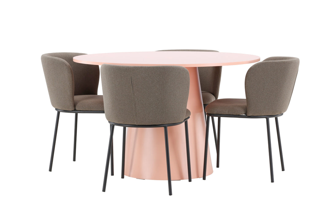 Venture Home Lanzo Table - Peach with 4 Edina Chair - Black / Brown