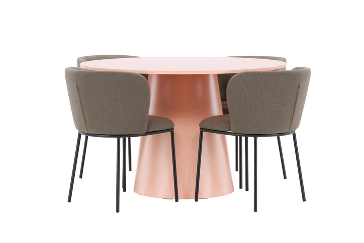 Venture Home Lanzo Table - Peach with 4 Edina Chair - Black / Brown