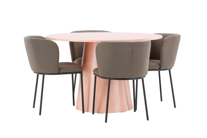 Venture Home Lanzo Table - Peach with 4 Edina Chair - Black / Brown