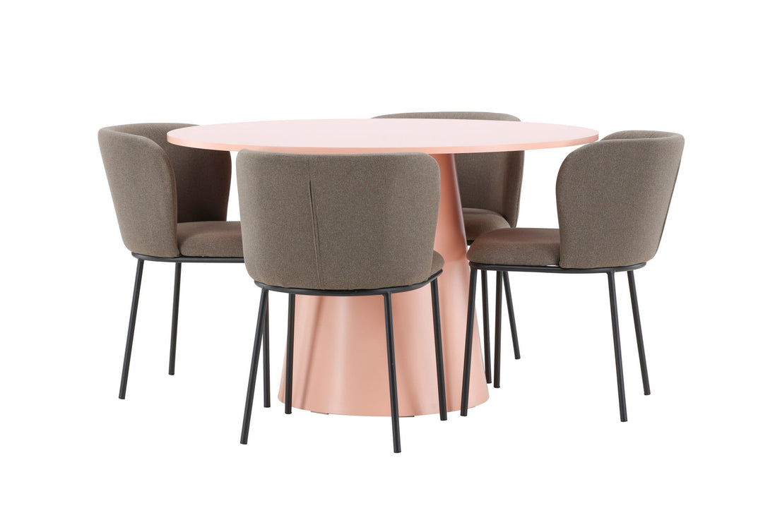Venture Home Lanzo Table - Peach with 4 Edina Chair - Black / Brown