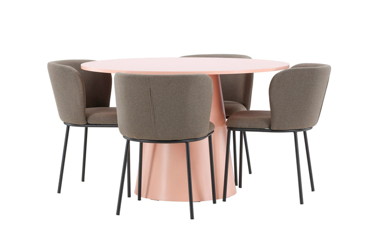 Venture Home Lanzo Table - Peach with 4 Edina Chair - Black / Brown