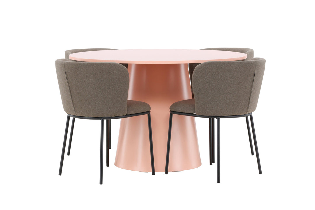 Venture Home Lanzo Table - Peach with 4 Edina Chair - Black / Brown