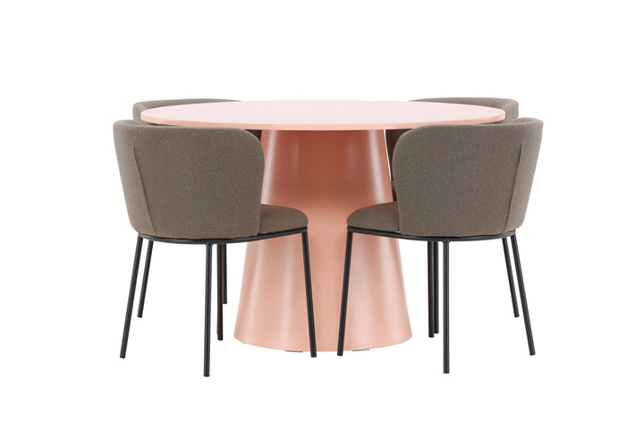Venture Home Lanzo Table - Peach with 4 Edina Chair - Black / Brown