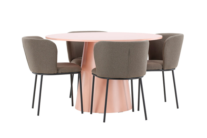 Venture Home Lanzo Table - Peach with 4 Edina Chair - Black / Brown