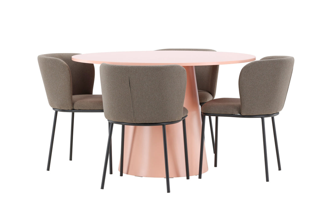 Venture Home Lanzo Table - Peach with 4 Edina Chair - Black / Brown