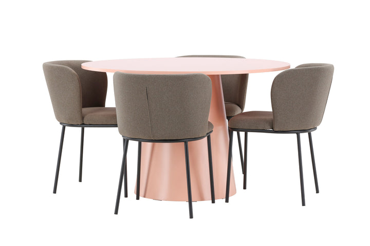 Venture Home Lanzo Table - Peach with 4 Edina Chair - Black / Brown