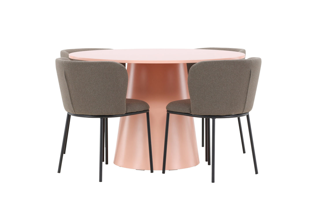 Venture Home Lanzo Table - Peach with 4 Edina Chair - Black / Brown