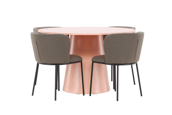 Venture Home Lanzo Table - Peach with 4 Edina Chair - Black / Brown
