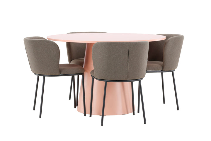 Venture Home Lanzo Table - Peach with 4 Edina Chair - Black / Brown
