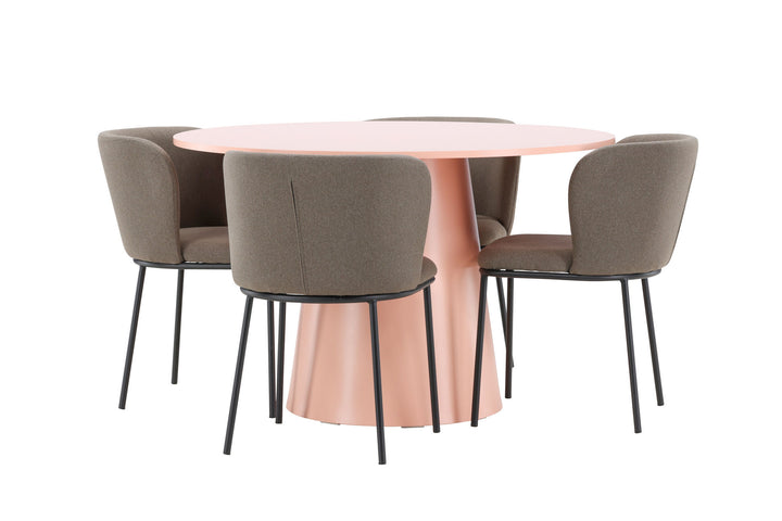 Venture Home Lanzo Table - Peach with 4 Edina Chair - Black / Brown