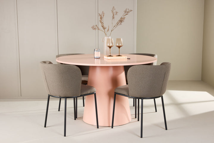 Venture Home Lanzo Table - Peach with 4 Edina Chair - Black / Brown