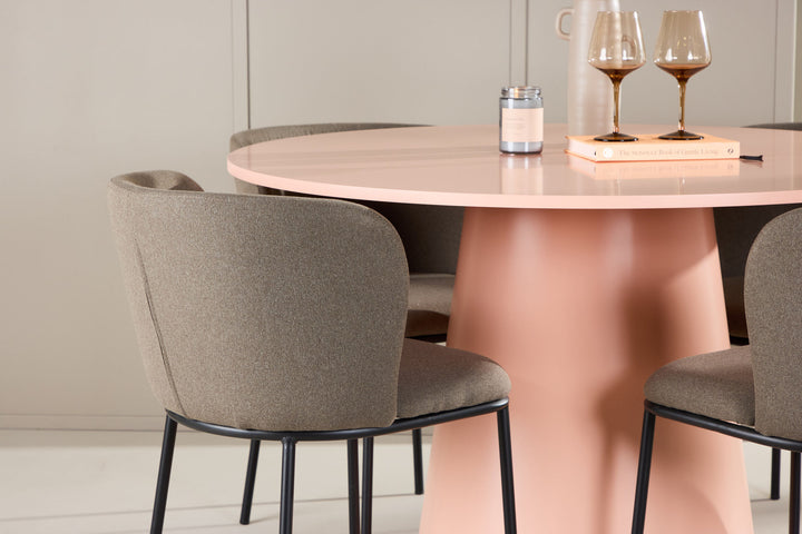 Venture Home Lanzo Table - Peach with 4 Edina Chair - Black / Brown