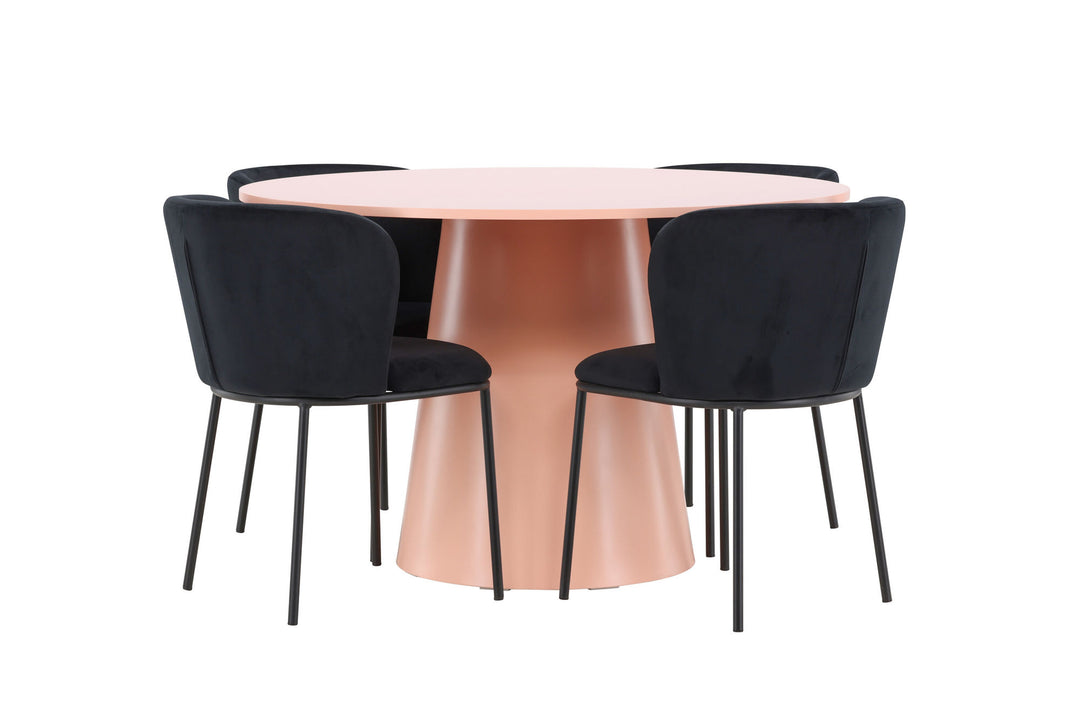 Venture Home Lanzo Table - Peach with 4 Edina Chair - Black