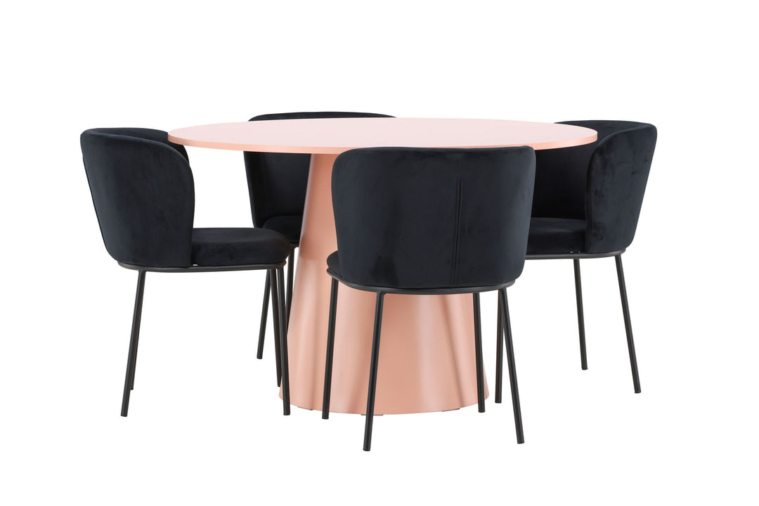 Venture Home Lanzo Table - Peach with 4 Edina Chair - Black