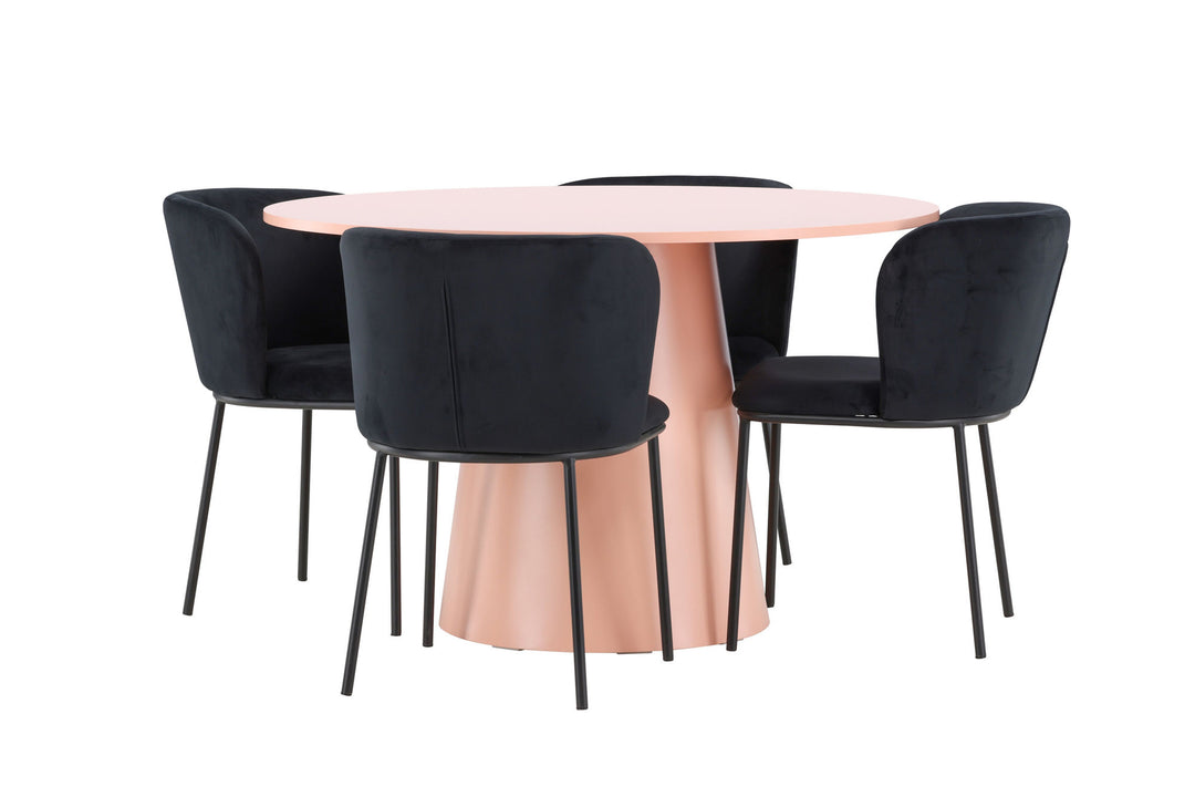 Venture Home Lanzo Table - Peach with 4 Edina Chair - Black