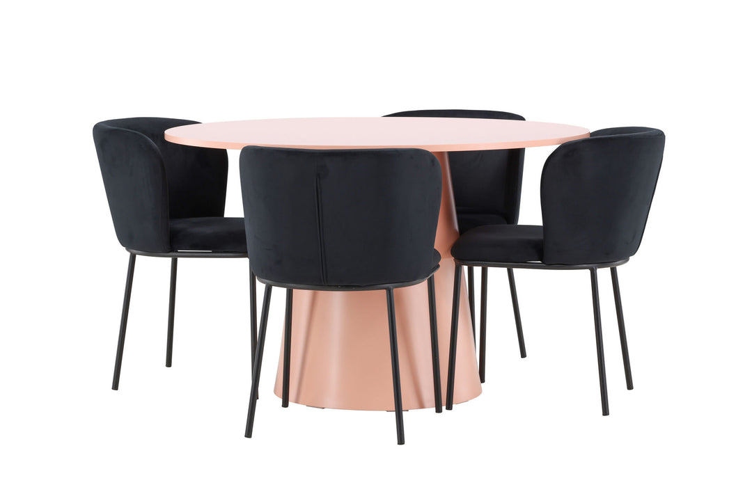 Venture Home Lanzo Table - Peach with 4 Edina Chair - Black