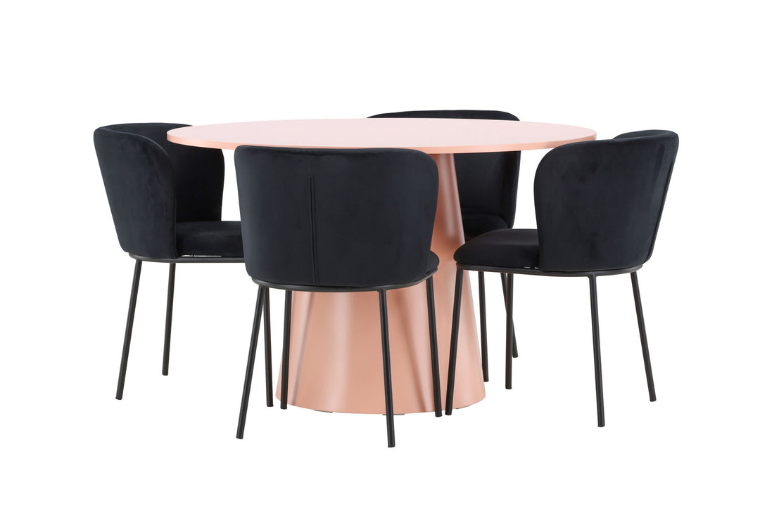 Venture Home Lanzo Table - Peach with 4 Edina Chair - Black