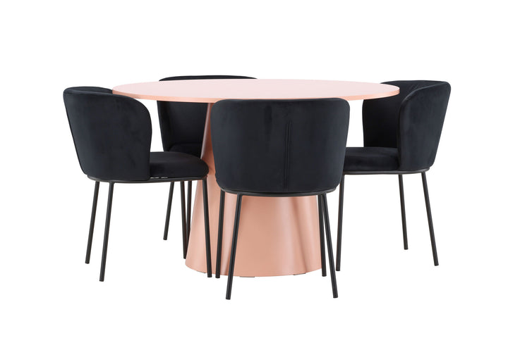 Venture Home Lanzo Table - Peach with 4 Edina Chair - Black