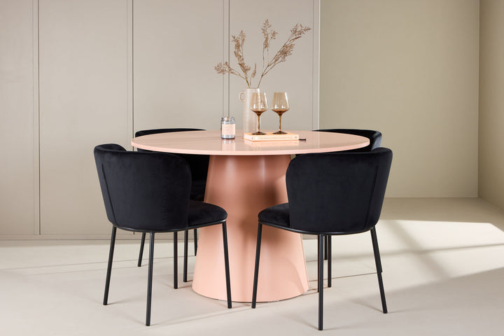 Venture Home Lanzo Table - Peach with 4 Edina Chair - Black