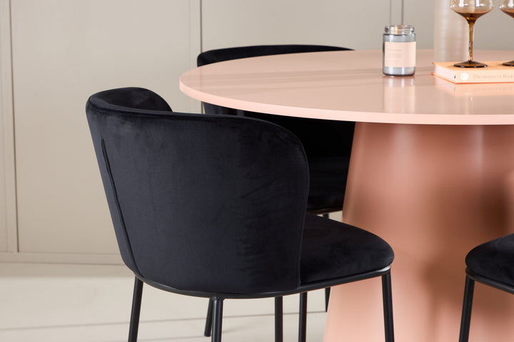 Venture Home Lanzo Table - Peach with 4 Edina Chair - Black