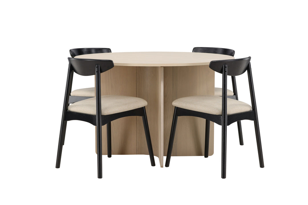 Venture Home Tyresö Table ø120 - Whitewash with Ven Chair - Black
