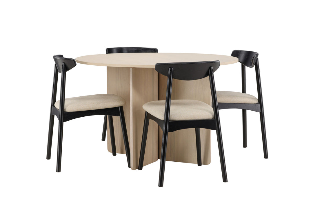 Venture Home Tyresö Table ø120 - Whitewash with Ven Chair - Black
