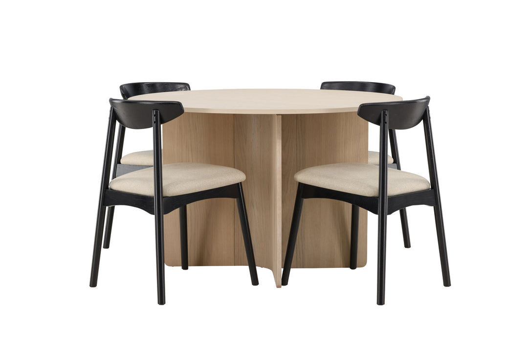 Venture Home Tyresö Table ø120 - Whitewash with Ven Chair - Black
