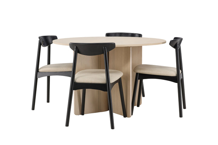 Venture Home Tyresö Table ø120 - Whitewash with Ven Chair - Black