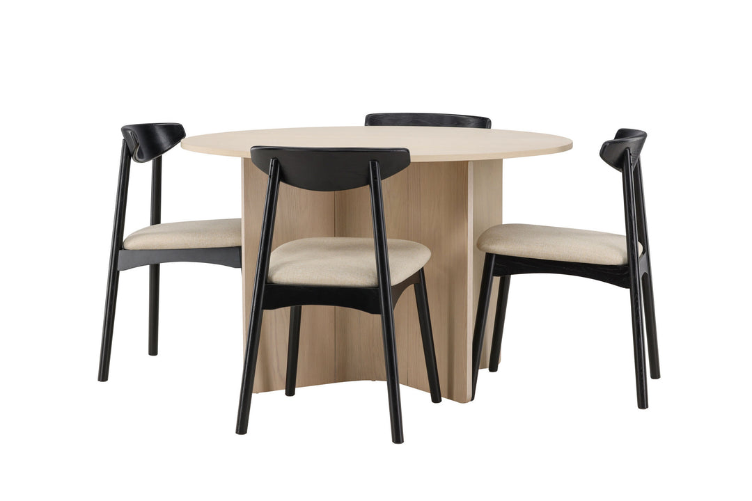 Venture Home Tyresö Table ø120 - Whitewash with Ven Chair - Black