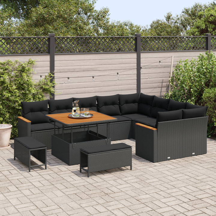 Havesofa Sæt med pude med opbevaring 12 pcs Sort Poly Rattan