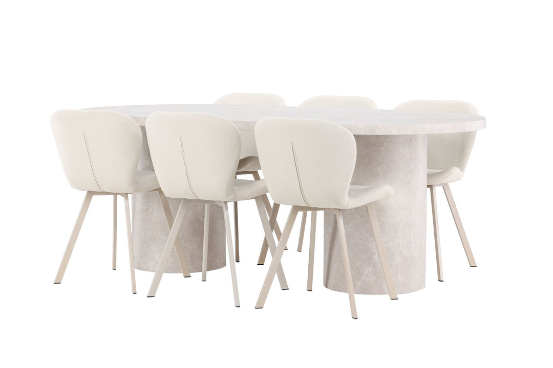 Venture Home Narvik Table - Beige with 6 Lilja Chair - Beige