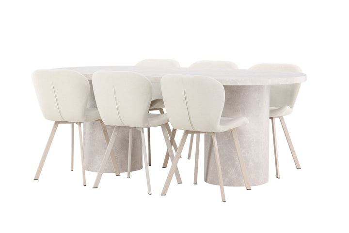 Venture Home Narvik Table - Beige with 6 Lilja Chair - Beige