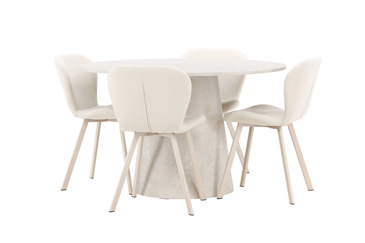Venture Home Lanzo Table - Beige with 4 Lilja Chair - Beige