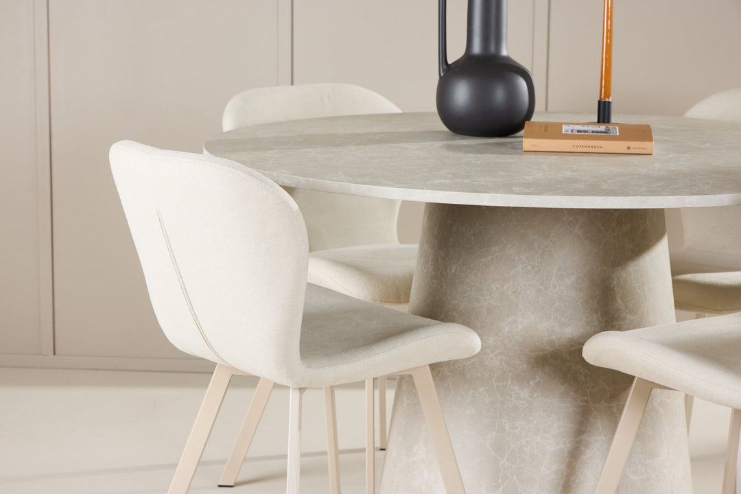 Venture Home Lanzo Table - Beige with 4 Lilja Chair - Beige