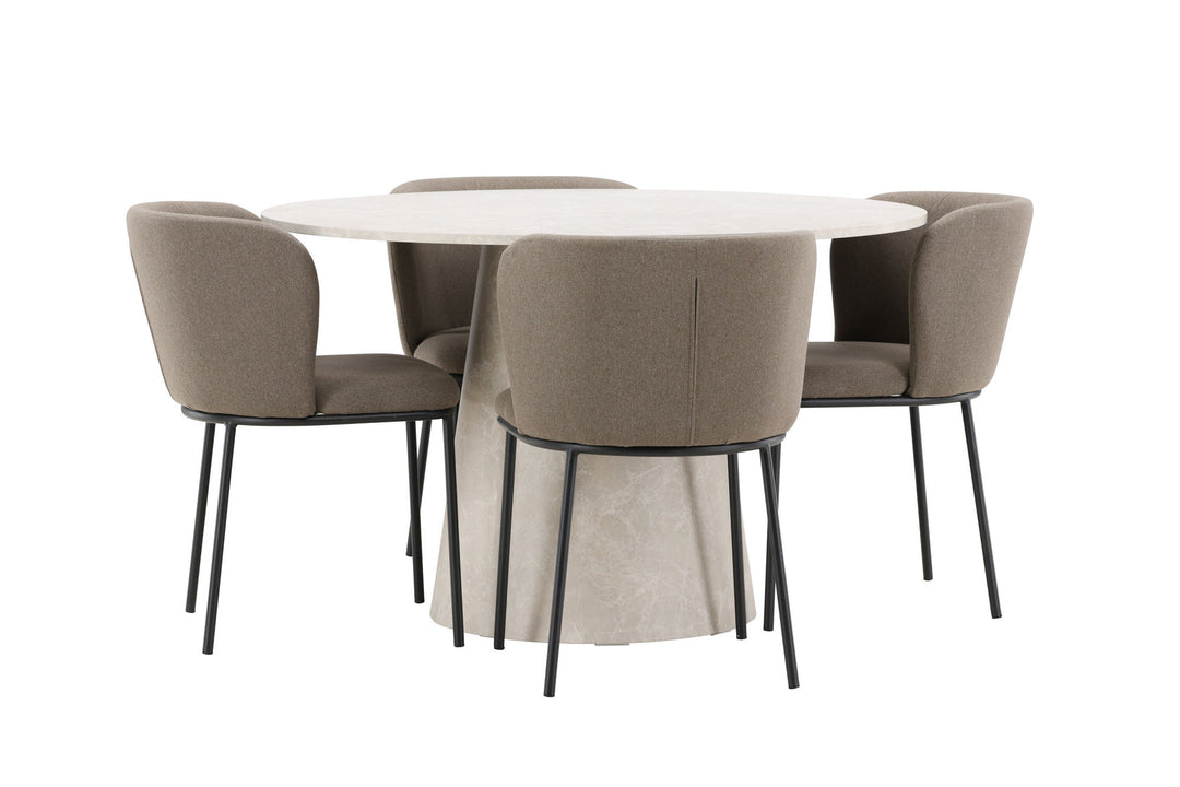 Venture Home Lanzo Table - Beige with 4 Edina Chair - Black / Brown