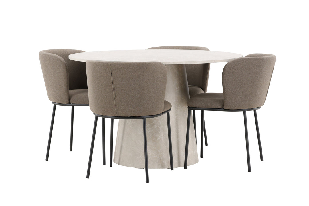 Venture Home Lanzo Table - Beige with 4 Edina Chair - Black / Brown