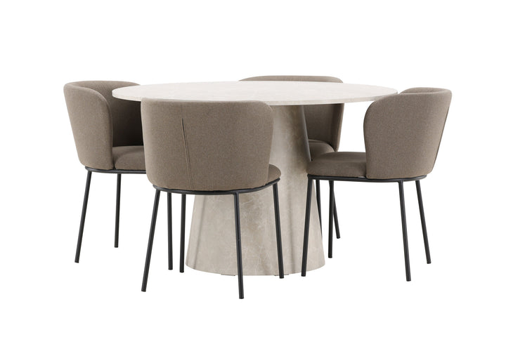 Venture Home Lanzo Table - Beige with 4 Edina Chair - Black / Brown