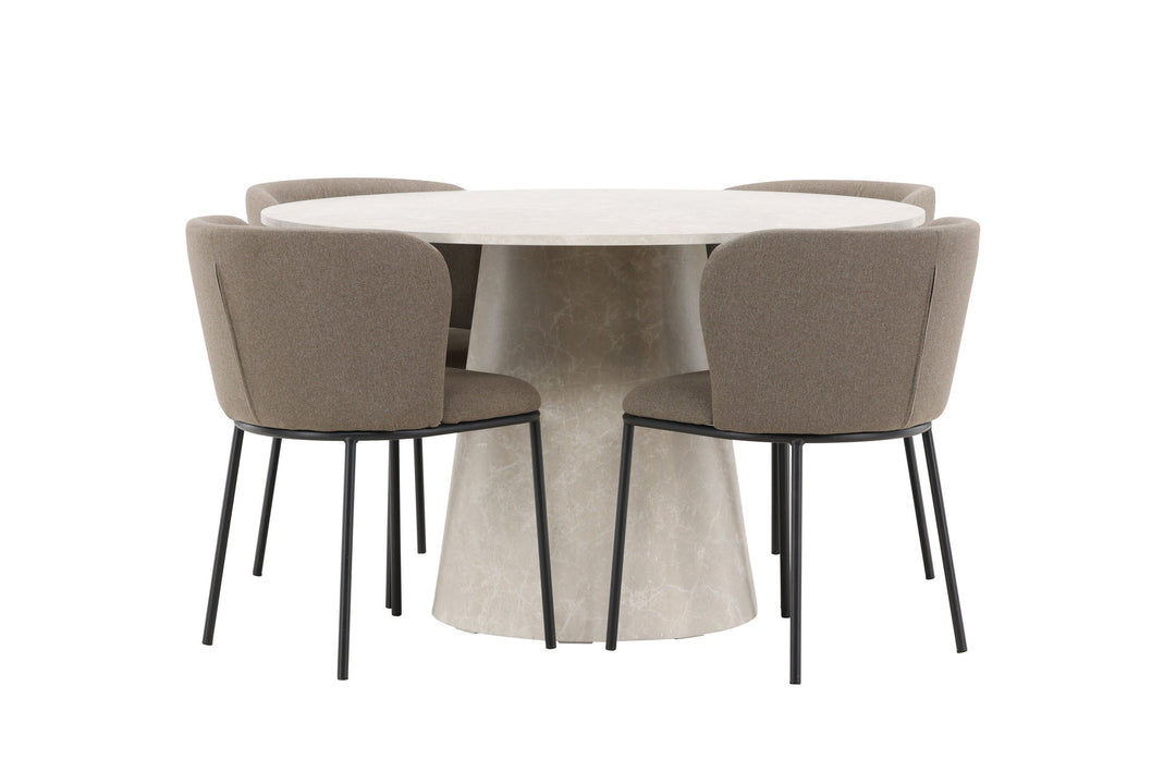 Venture Home Lanzo Table - Beige with 4 Edina Chair - Black / Brown