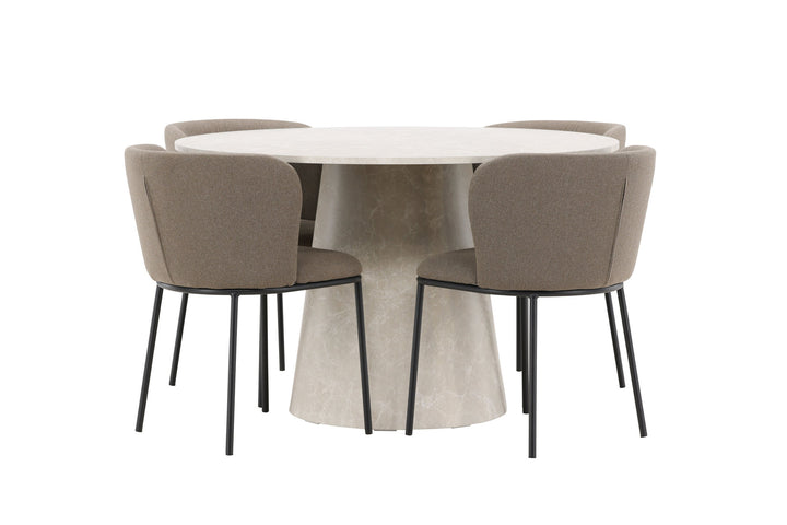 Venture Home Lanzo Table - Beige with 4 Edina Chair - Black / Brown