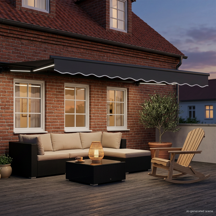 Manuel markise-ramme med LED-lys Antracit 3,5 x 2,5 m