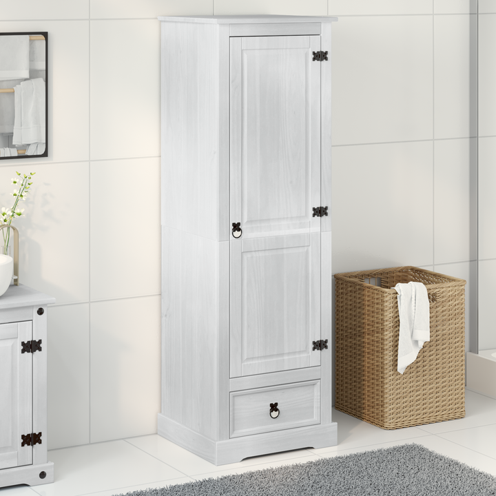 Garderober med skuffe Hvid 55 x 50 x 170 cm Massiv fyrretræ
